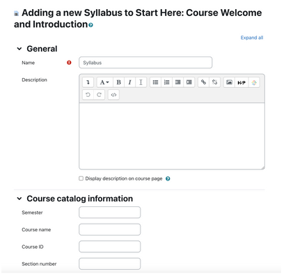 interface to add a syllabus resource