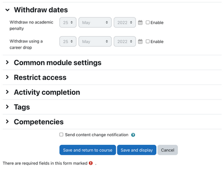 withdrawal dates fields on syllabus resource