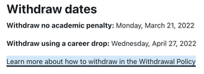 withdrawal dates displayed on syllabus resource