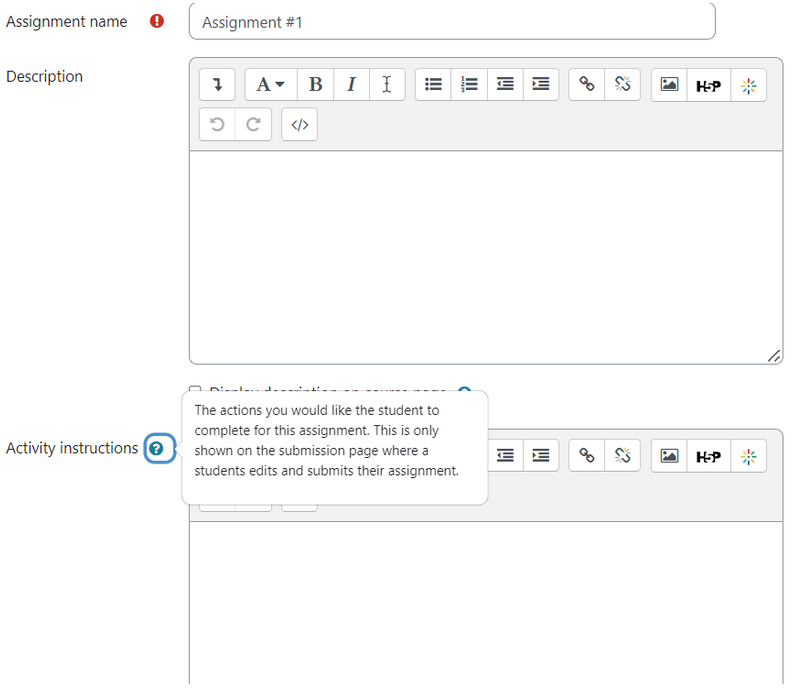 assignment interface showing activity instructions field