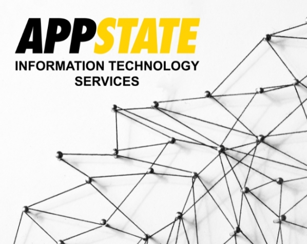 New App State Network being implemented by Information Technology Services. Image with the ITS Black and Gold App State logo with interconnecting web of dots and lines to represent a network.