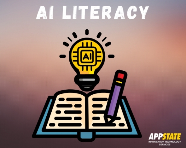 Image of a light build with AI inside for illuminating ideas over a book representing literacy.
