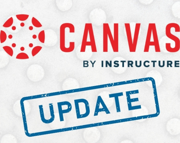 Canvas by Instructure Learning Management System white and red logo with a stamped version of the word update below