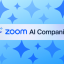 ZOOM web conferencing's blue all caps logo with their signature 3 stars icon depicting AI Companion, the new AI addition to the platform.
