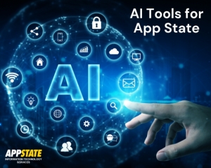 Image of different systems that could have AI components orbiting in a sphere to represent the AI tools available in the App State tech system.